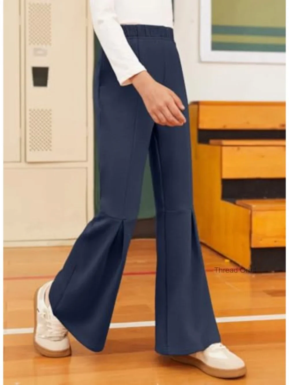 Girls School Uniform Dress Pants Flare Leggings Bell Bottoms with Side Pockets